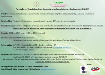 [Curso Online] Formação em Terapia Cognitivo-Comportamental para Crianças e Adolescentes