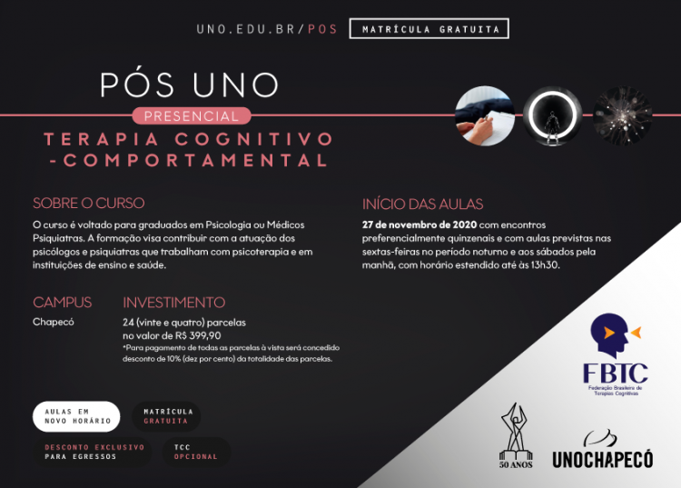 PÓS UNO PRESENCIAL Terapia Cognitivo Comportamental [Chapecó-SC]