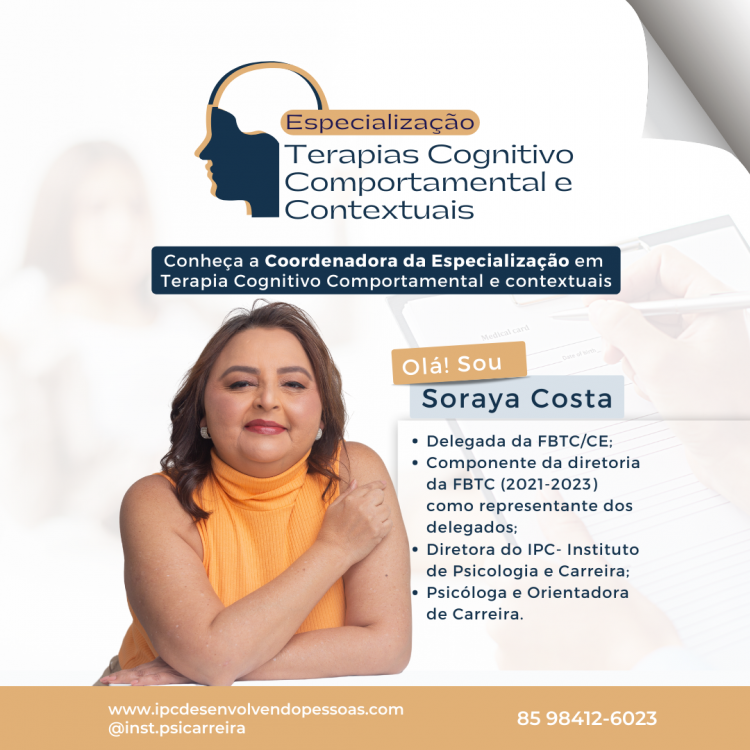 Inscreva-se! Especialização em Terapia Cognitivo Comportamental e Contextuais – IPC