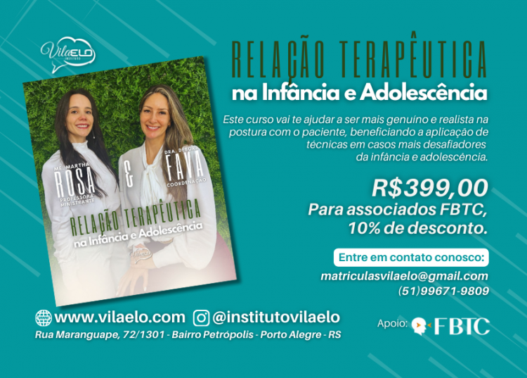 NOVIDADE PRA VOCÊ! Curso RELAÇÃO TERAPÊUTICA NA INFÂNCIA E ADOLESCÊNCIA!
