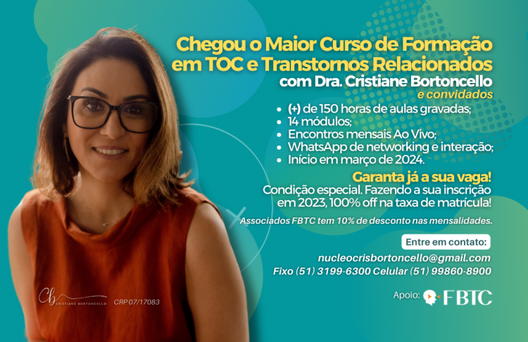 INSCRIÇÕES ABERTAS PARA O MAIOR CURSO DE FORMAÇÃO EM TOC E TRANSTORNOS RELACIONADOS DO BRASIL!