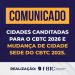 Cidades canditadas para o CBTC 2026 e mudança de cidade sede do CBTC 2025.